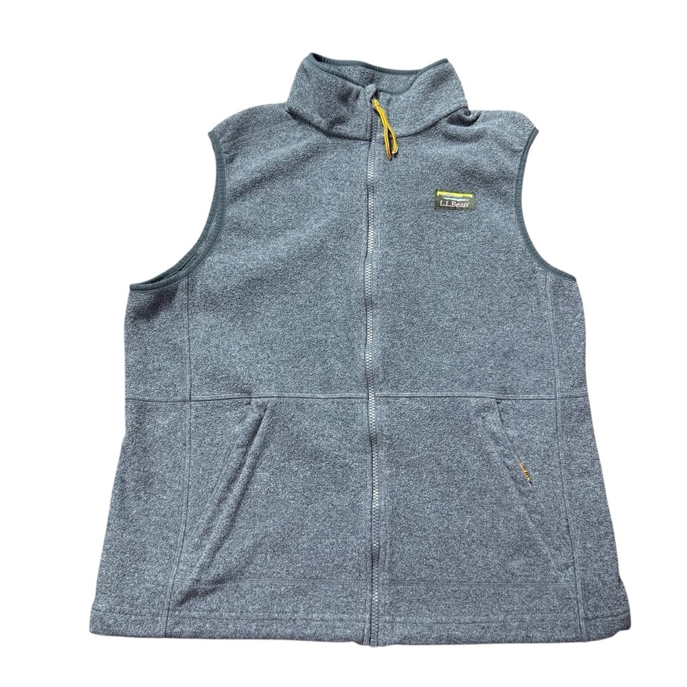 L.L. Bean Heather Gray Fleece Vest with Yellow Trim
